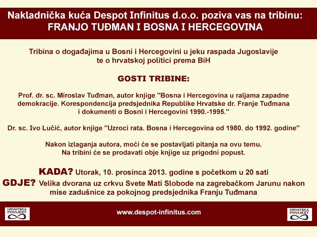 Pozivnica tribina drFranjo Tudjman i BiH