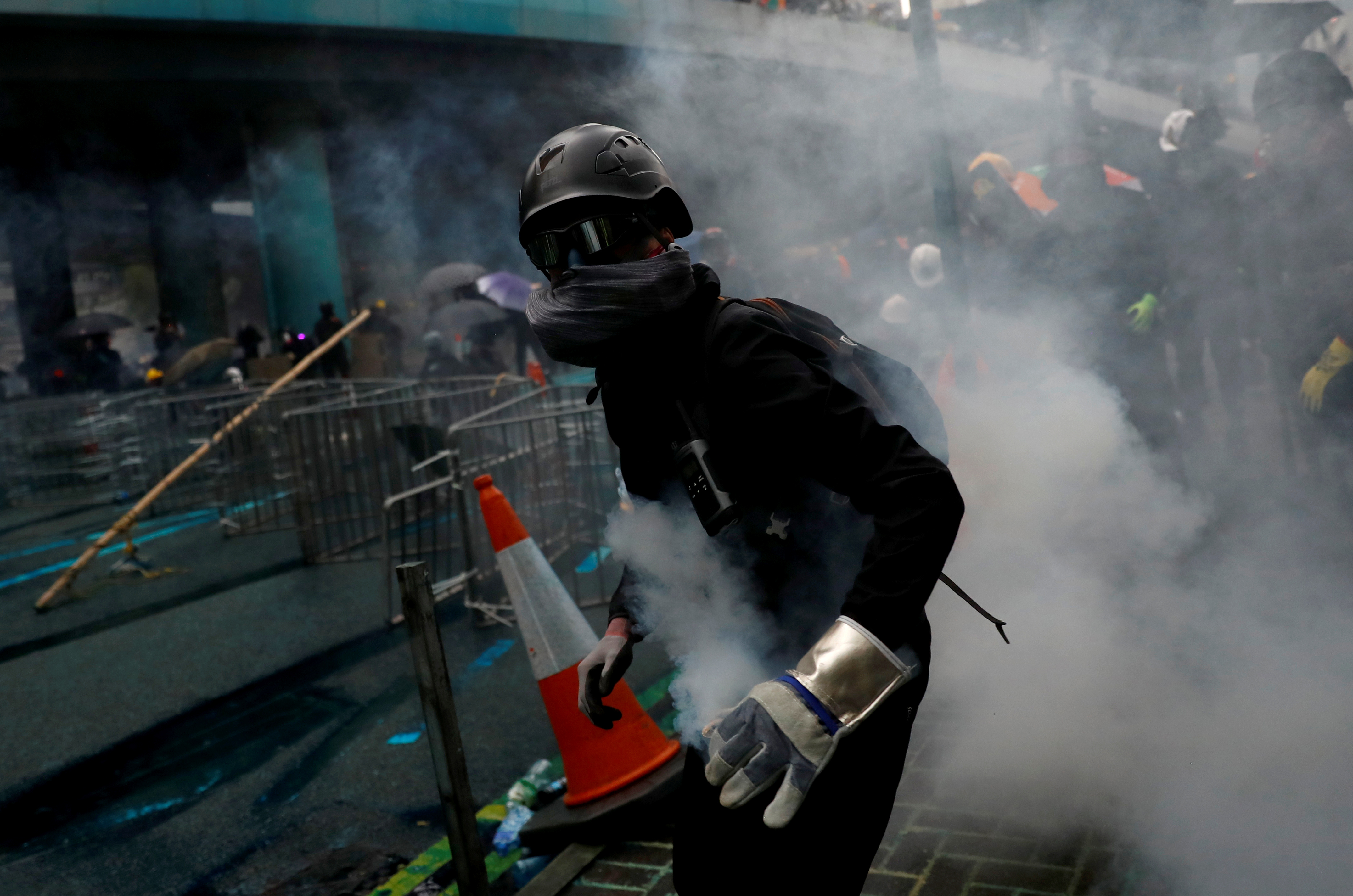 A demonstrator attends a protest in Hong Kong