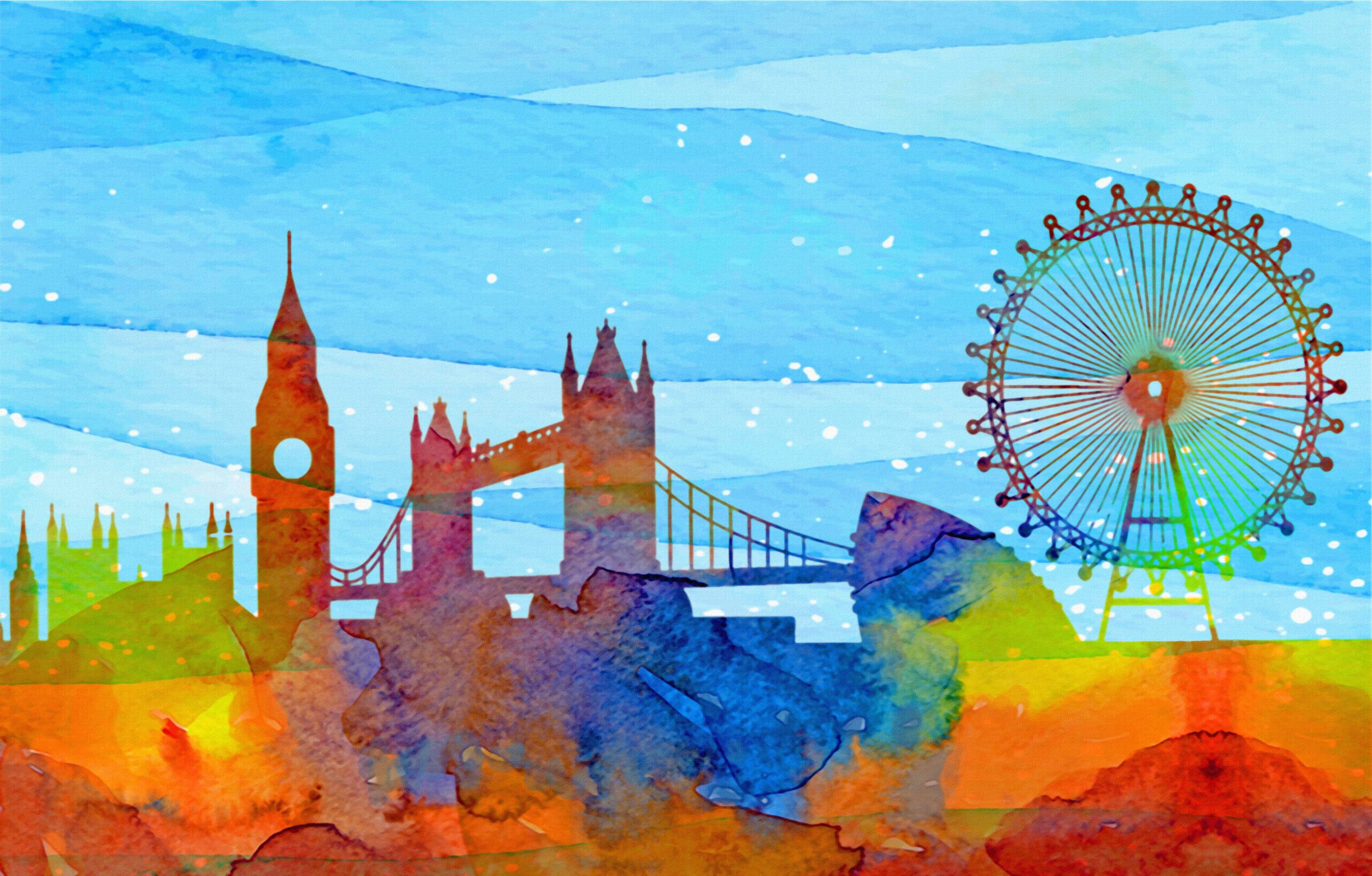 london watercolor, london, big ben