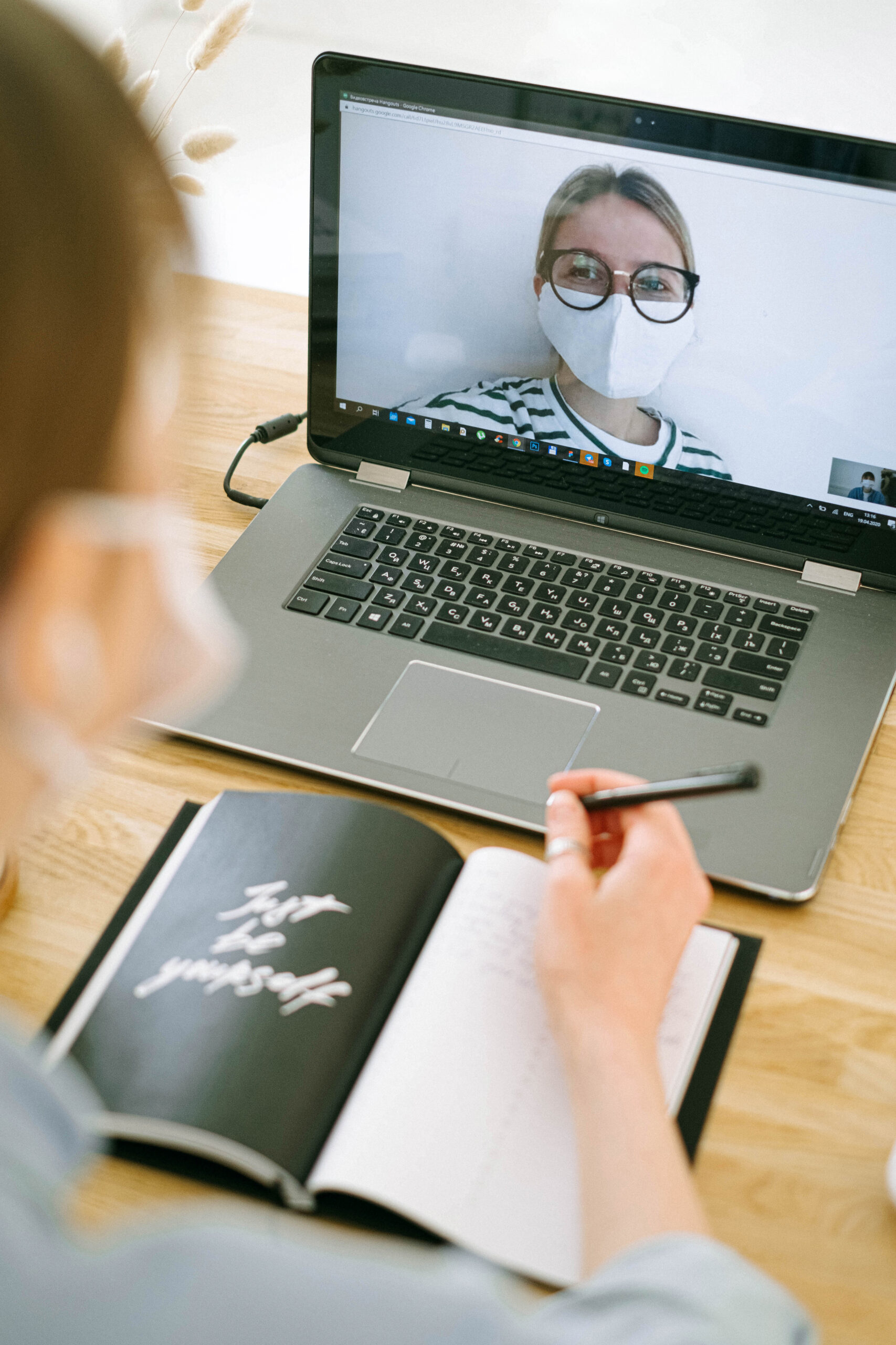 Woman having video call
