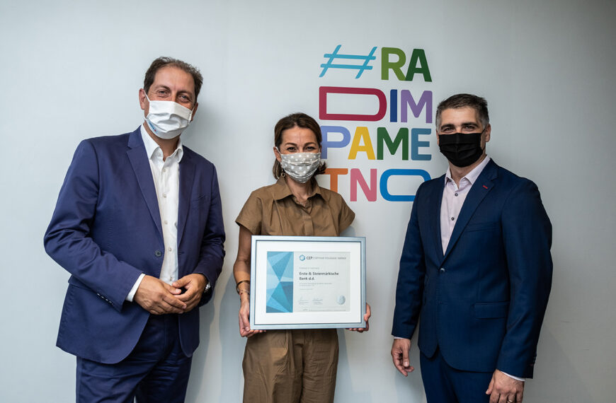 Erste banci dodijeljen certifikat Poslodavac Partner sedmu godinu zaredom