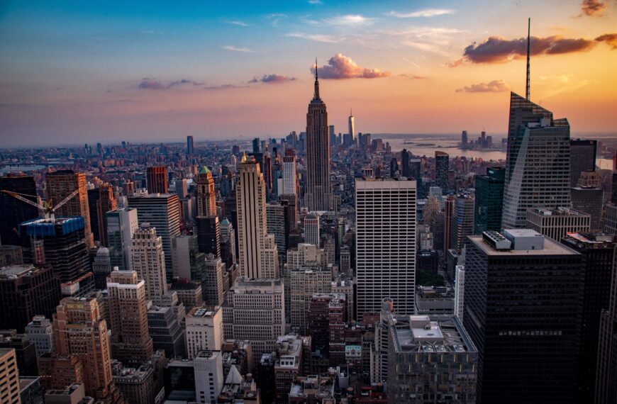 sunset, manhattan, city