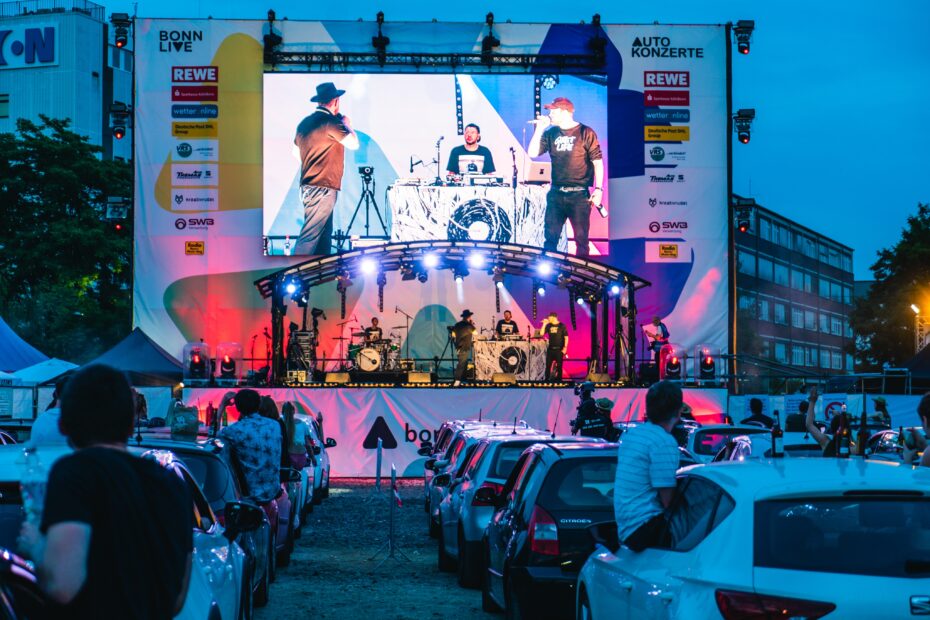 A stage for car concerts in Germany to stay on social distancing.