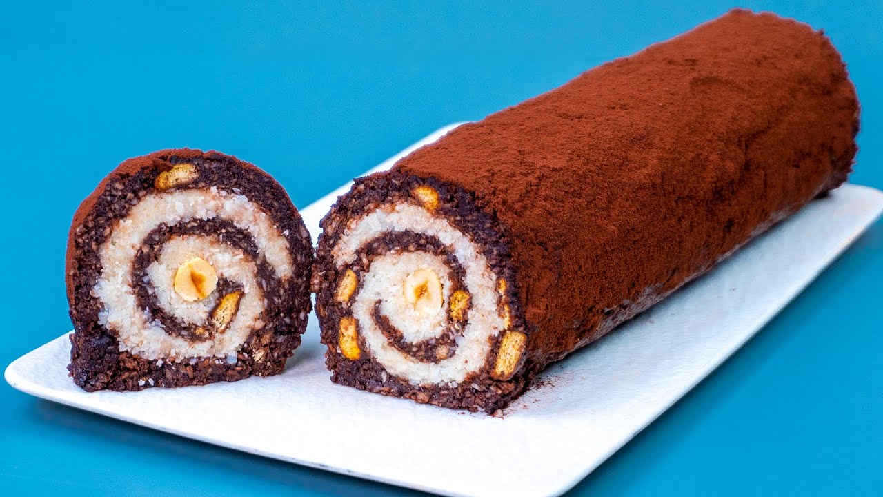 Dvobojna rolada s kokosom i kakaom uz 5 sastojaka bez pečenja