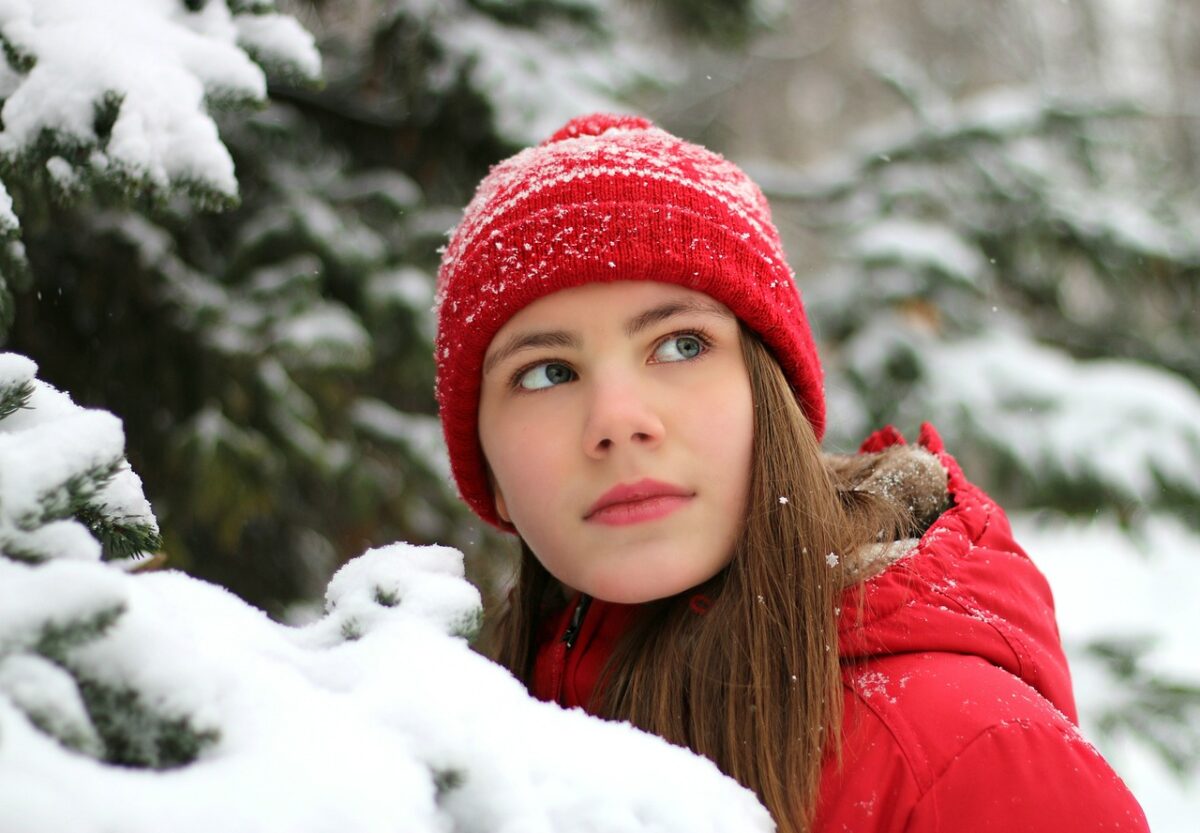snow, young woman, winter
