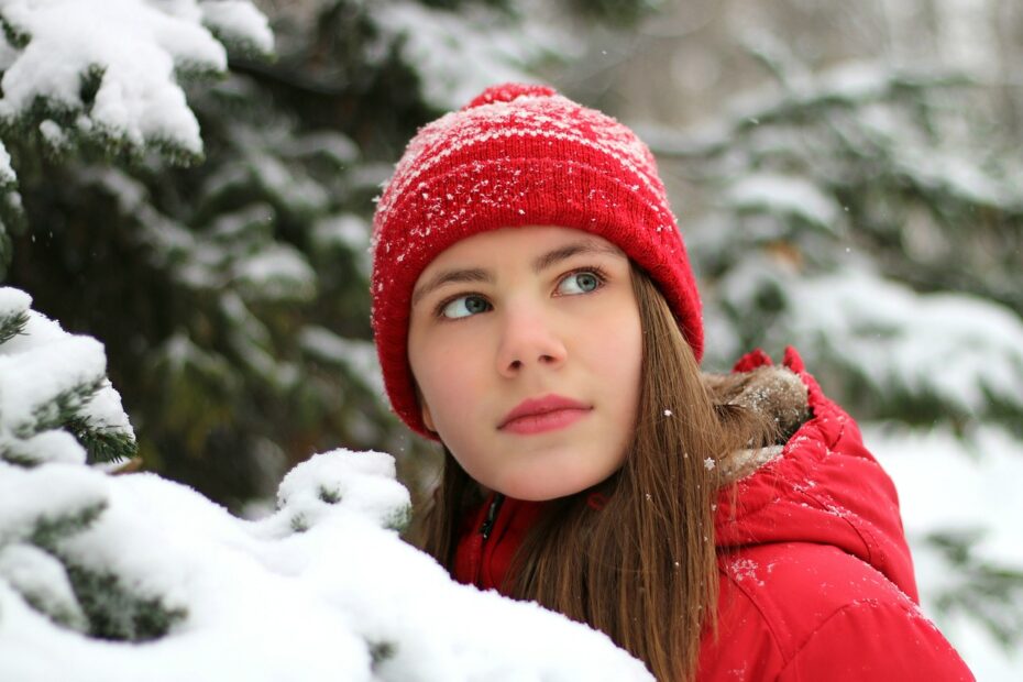 snow, young woman, winter