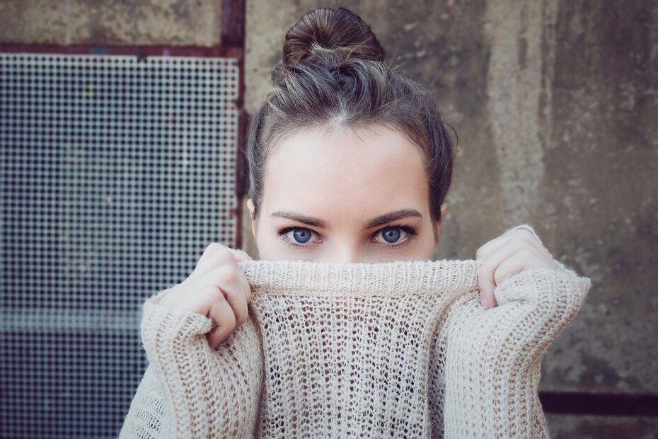 woman, knitwear, eyes