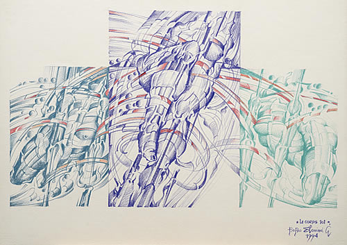 Le Corps 101, 1994, Papir, Krejon U Boji, 55×75