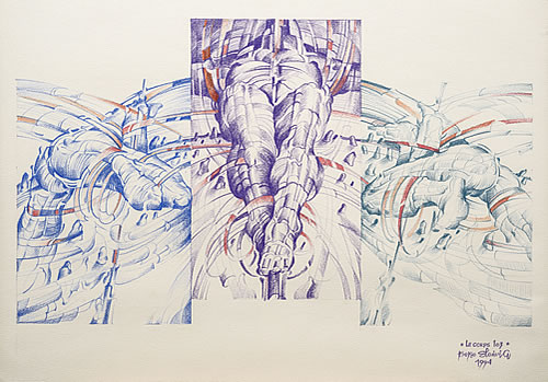 Le Corps 103, 1994, Papir, Krejon U Boji, 55×75