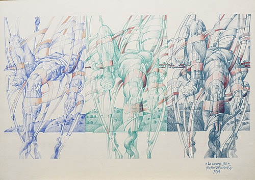 Le Corps 113, 1994, Papir, Krejon U Boji, 55×75