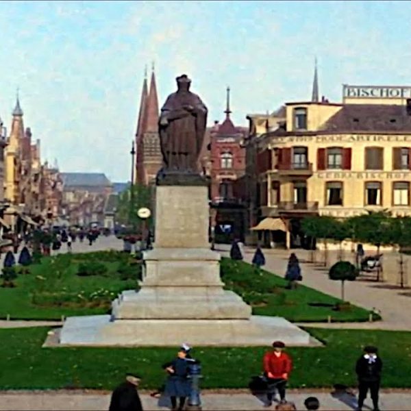 Nizozemska 1920-ih u boji, putovanje tramvajem kroz grad, sa zvukom