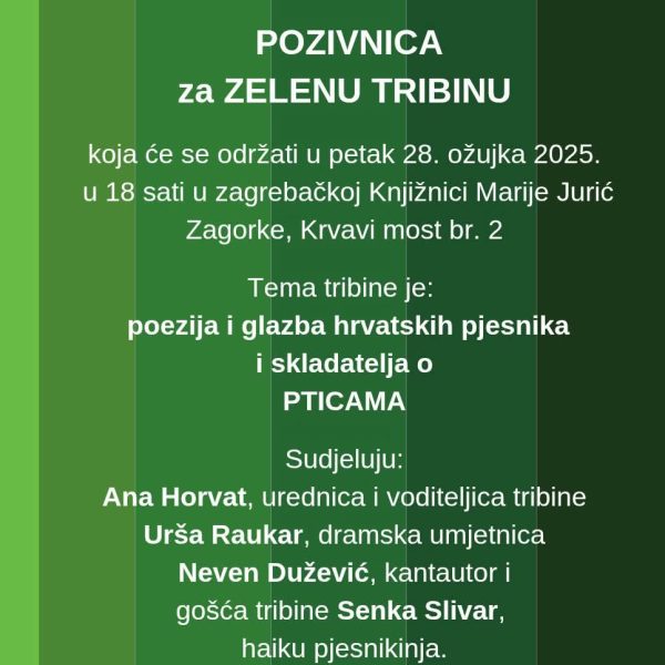 Pozivnica za ZELENU TRIBINU, 28. ožujka