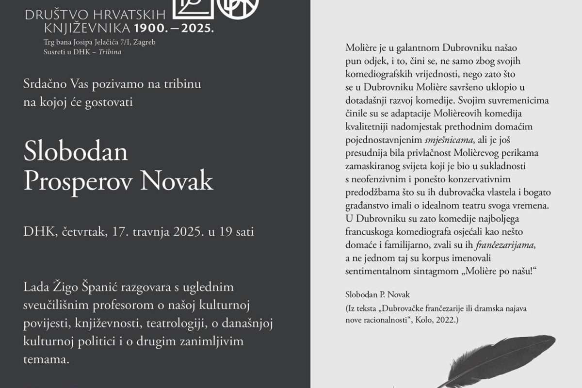 Tribina u DHK sa Slobodanom Prosperovom Novakom, 17. travnja