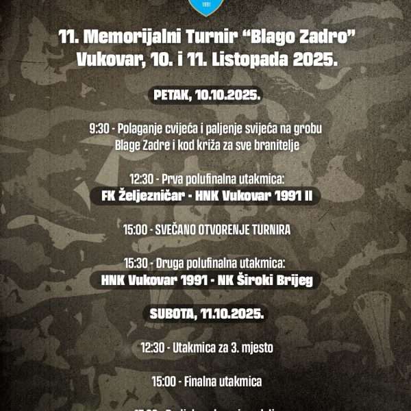 11. Memorijalni turnir “Blago Zadro” – u čast heroja i simbola ponosa Vukovara
