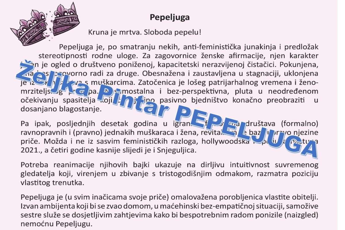 Pepeljuga – Željka Pintar razmatra bajku suvremene princeze