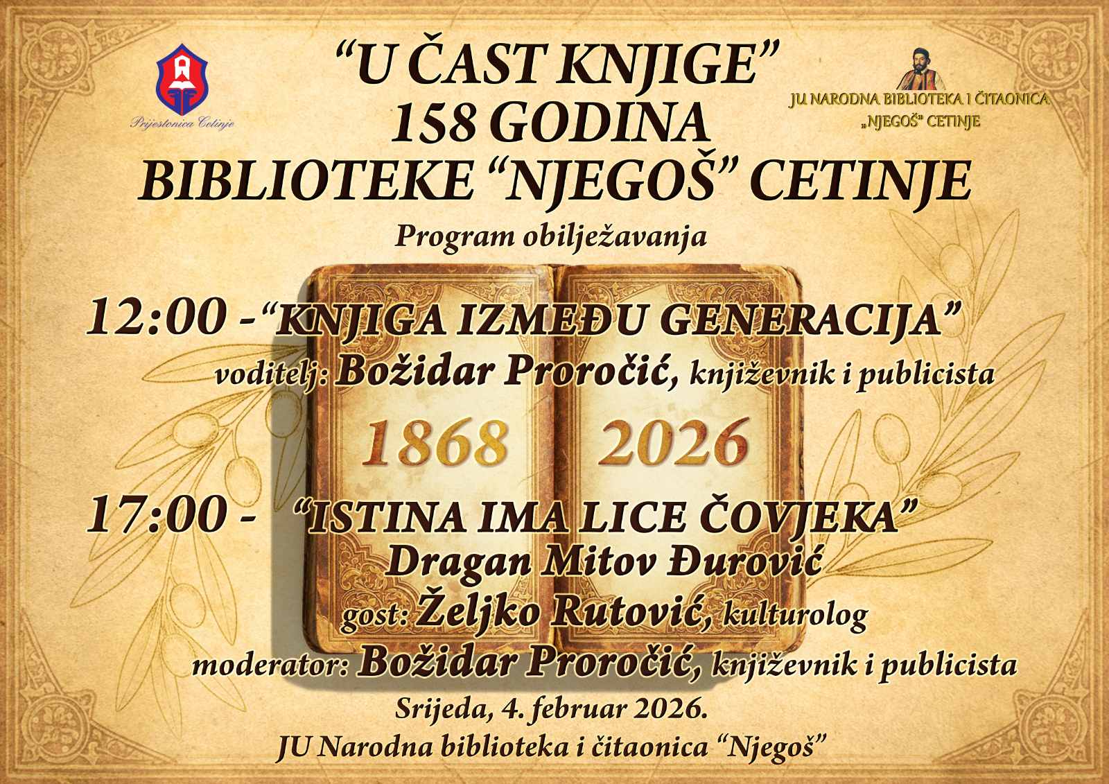 158 GODINA KNJIGE KOJA TRAJE – BIBLIOTEKA “NJEGOŠ” KAO DUHOVNI I KULTURNI OSLONAC CETINJA