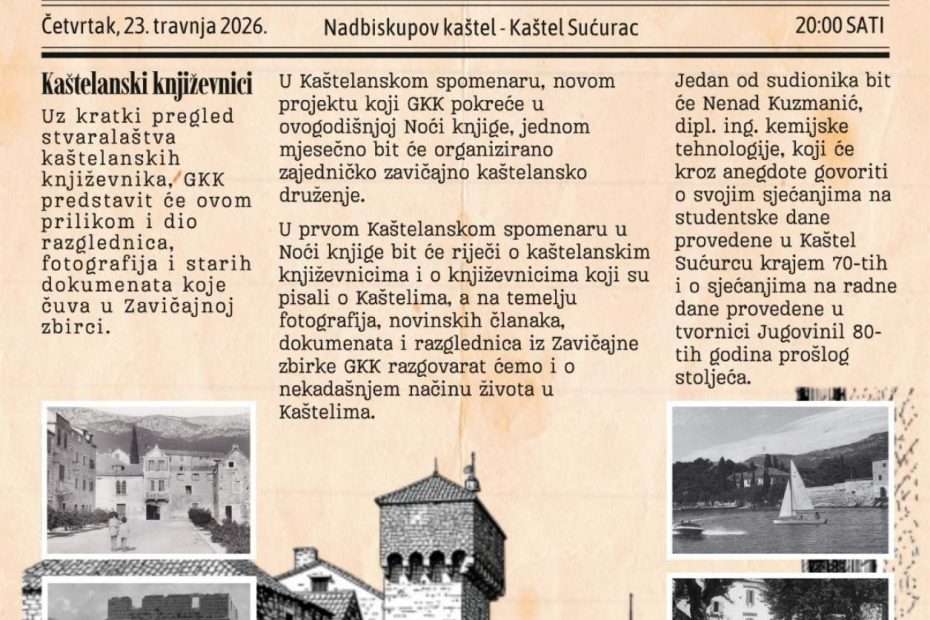 Kaštelanski spomenar Gradske knjižnice Kaštela u Noći knjige – kaštelanski književnici