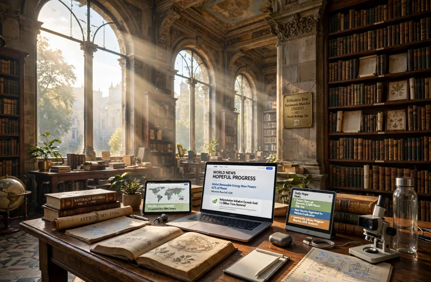 laptop u staroj knjižnici AI foto