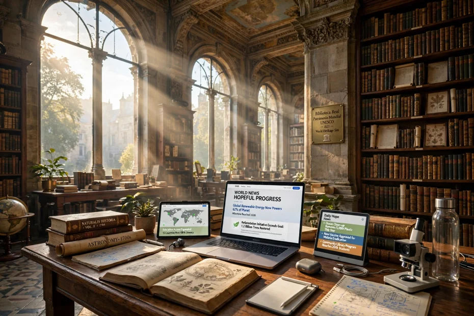 laptop u staroj knjižnici AI foto