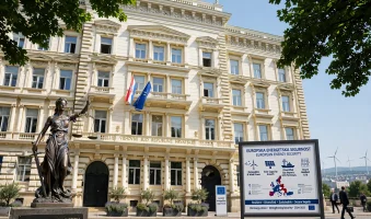 Hrvatski sud / EU zastave (Pixabay) AI foto