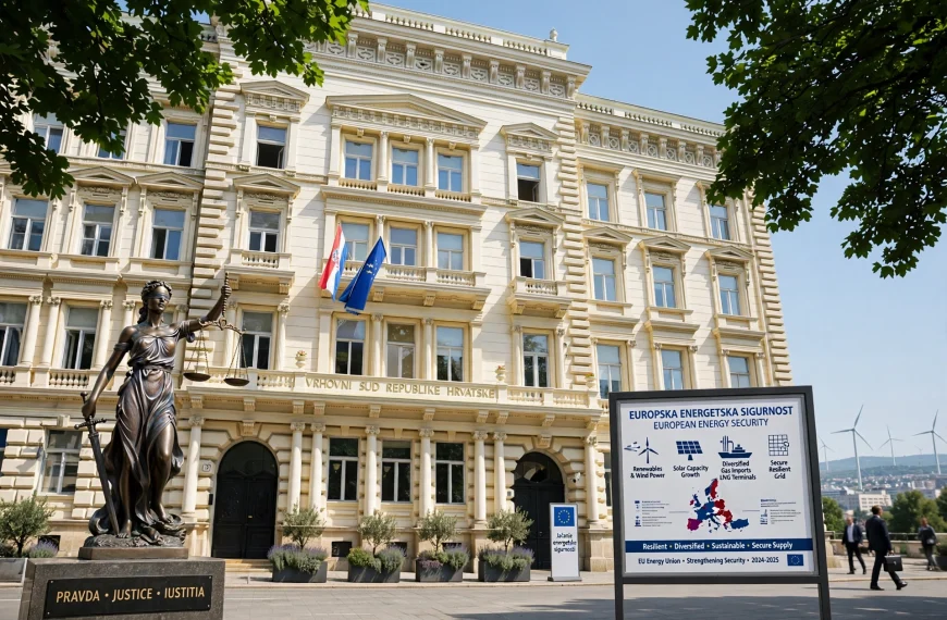 Hrvatski sud / EU zastave (Pixabay) AI foto