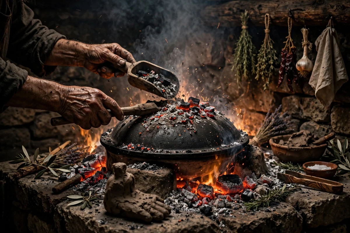 Umjetnost pod pekom – Skulpturalni ritual gline, gvožđa i žara AI foto