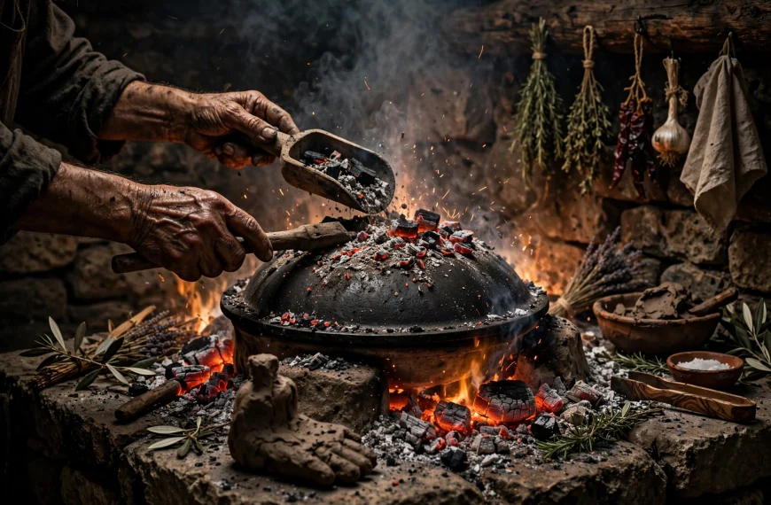 Umjetnost pod pekom – Skulpturalni ritual gline, gvožđa i žara AI foto
