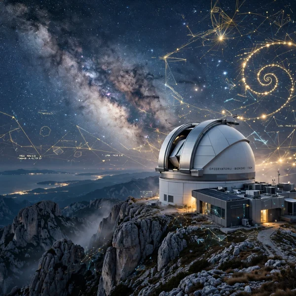 Ultra-moderna kupola zvjezdarnice na vrhu Biokova pod eksplozijom Mliječne staze AI foto
