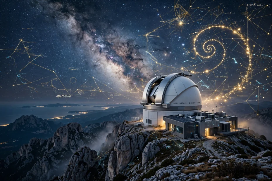 Ultra-moderna kupola zvjezdarnice na vrhu Biokova pod eksplozijom Mliječne staze AI foto
