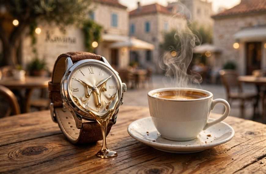 klasični sat na drvenom stolu — espresso se puši ai foto