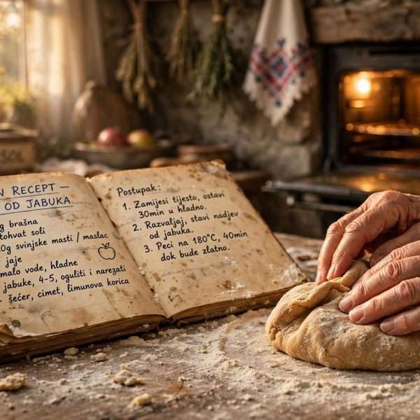kuharica naše bake vs. influenceri — bakin recept pita od jabuka ai foto