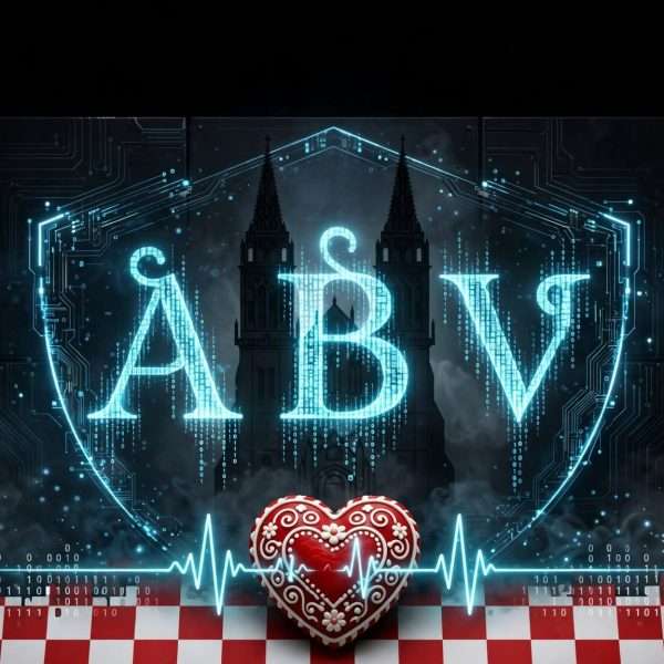 digitalni štit od glagoljice az buki vedi koji svijetli kao kod, katedrala u pozadini, licitarsko srce koje kuca u ritmu ekg a na šahovnici ai foto
