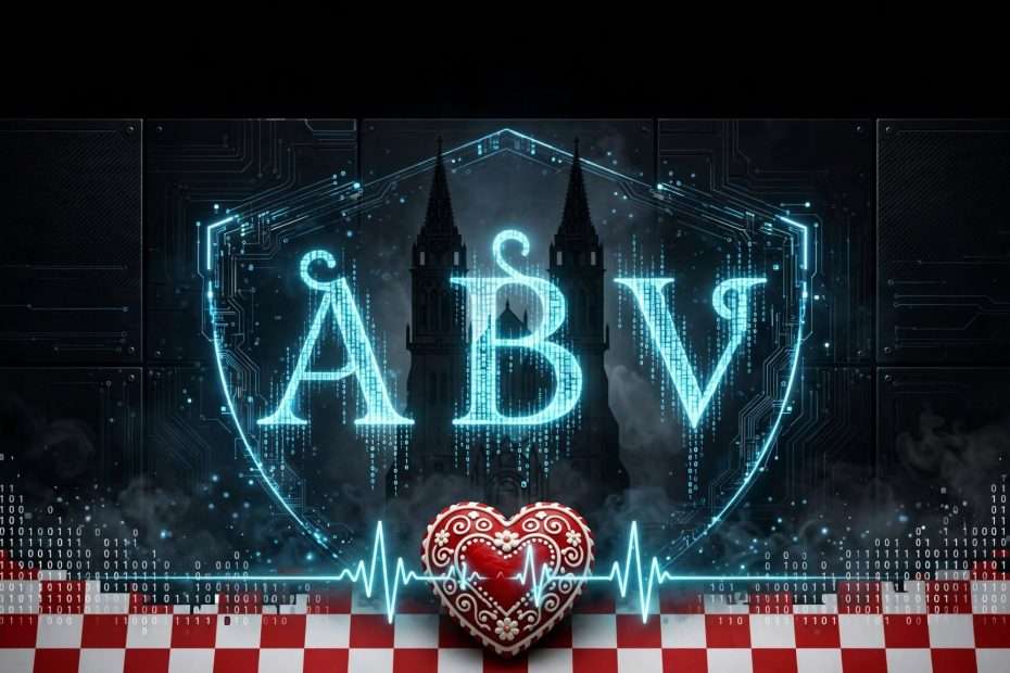 digitalni štit od glagoljice az buki vedi koji svijetli kao kod, katedrala u pozadini, licitarsko srce koje kuca u ritmu ekg a na šahovnici ai foto