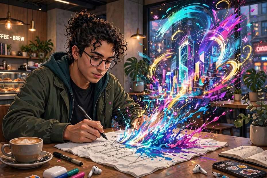 eksploziju glowing digital paint — holografski potezi kistom ai foto