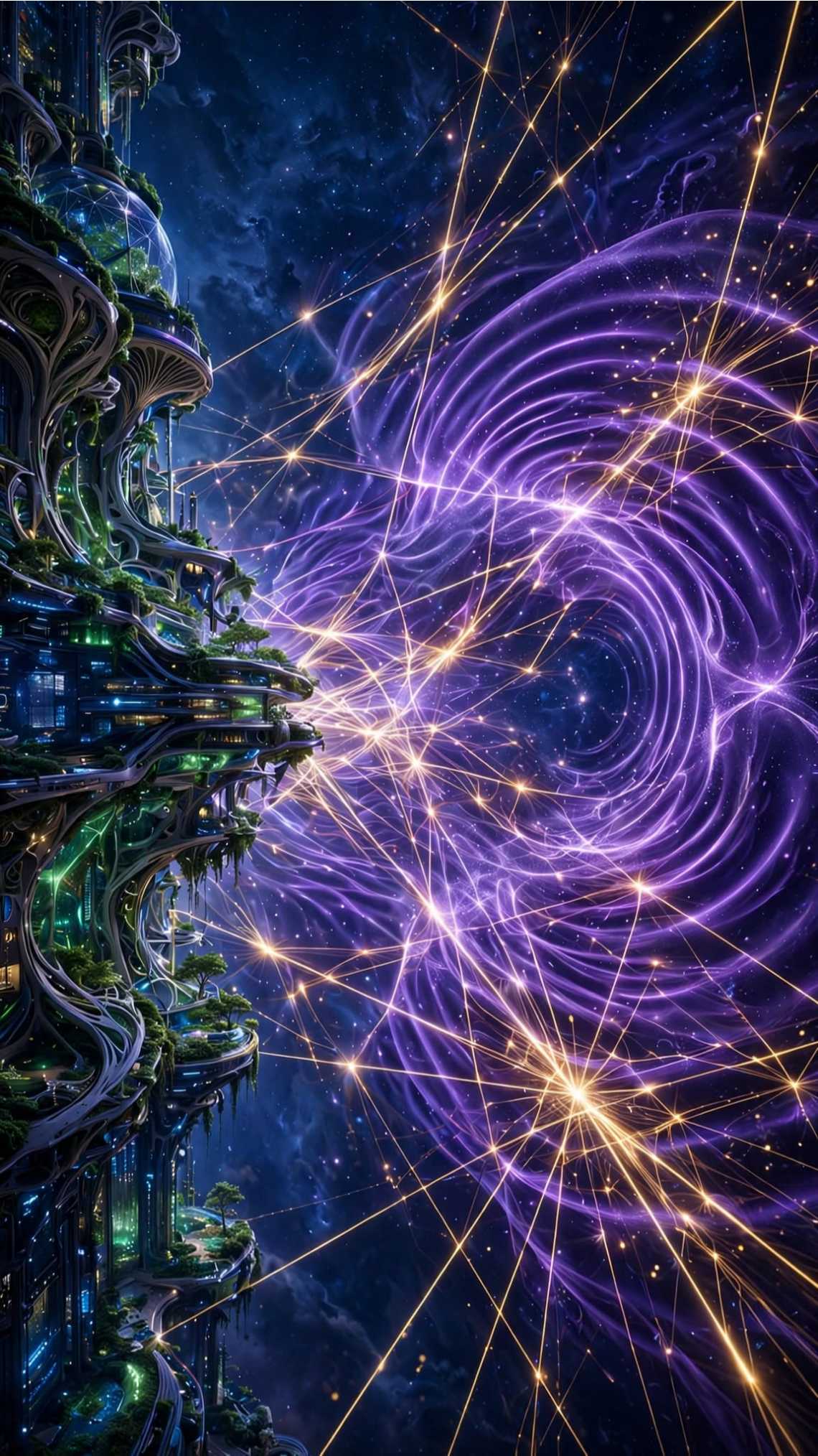 Grad S Boka Vortex Kvantnog Uma U Centru Zlatne Mreze Se Sire AI Foto