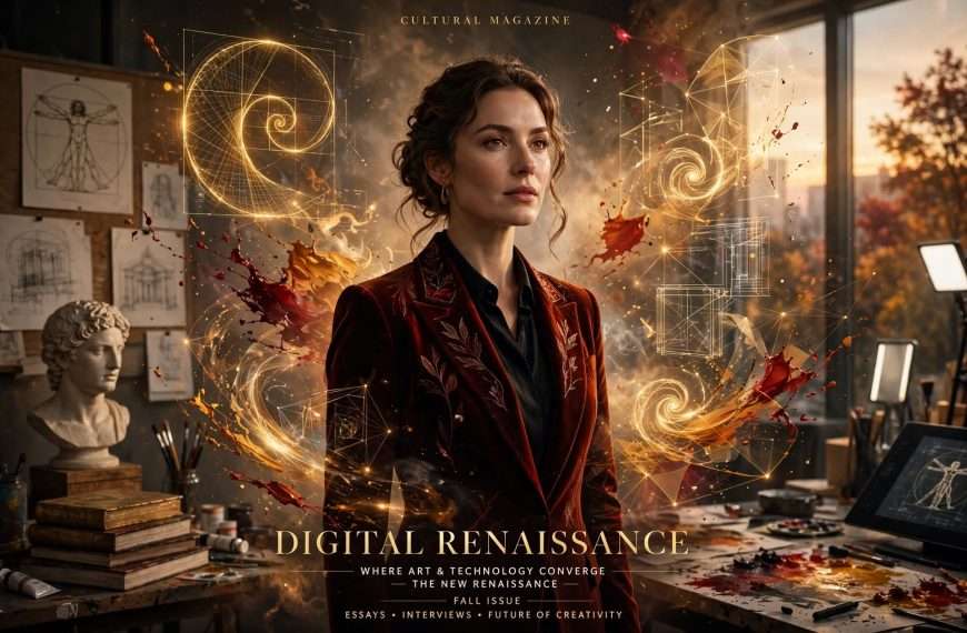 digitalna renesansa u punom sjaju vizionarka u baršunastom sakou, zlatne fibonacci spirale i pršteći tragovi boje meta ai foto