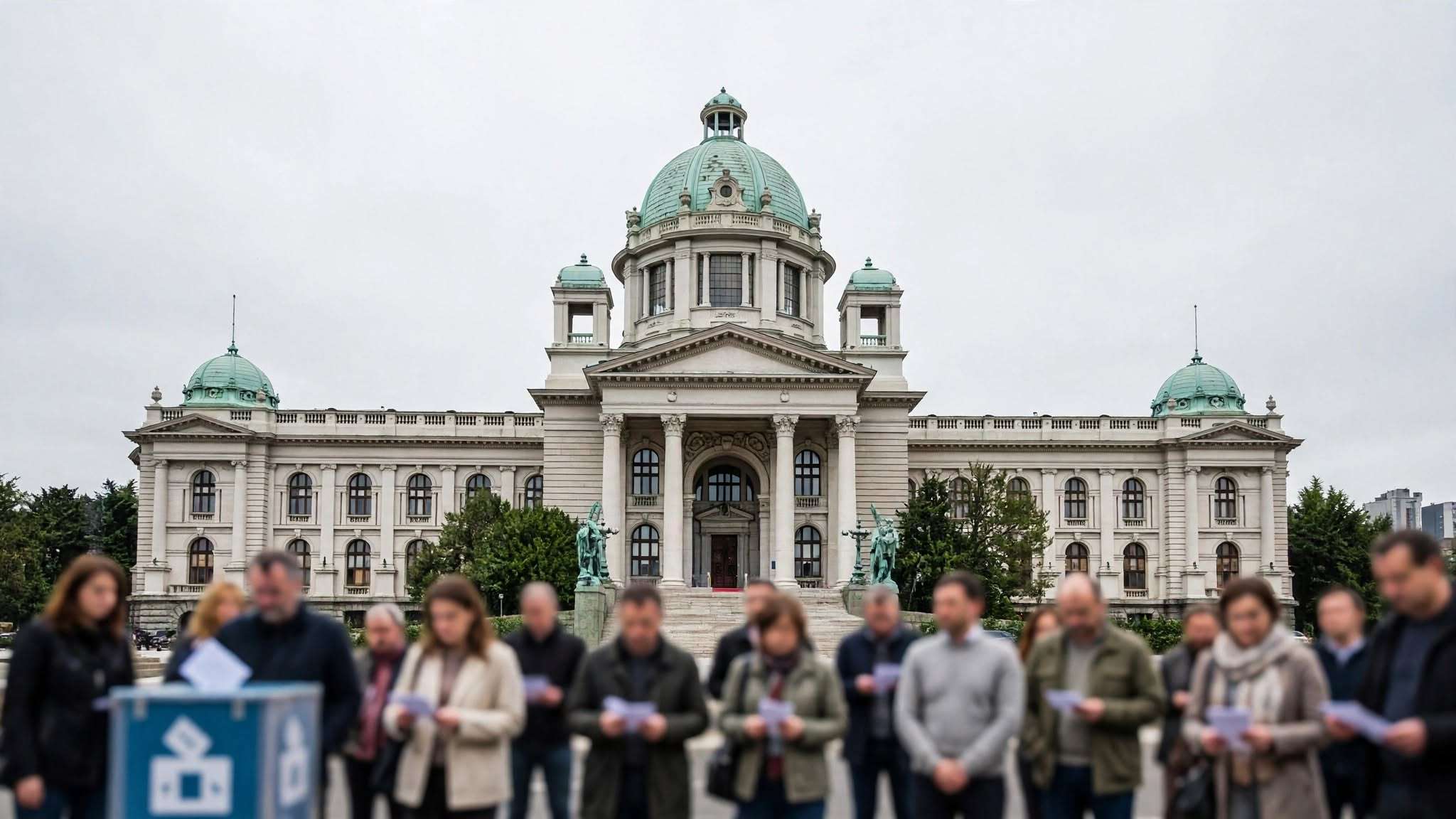 građani s glasačkim listićima ispred doma narodne skupštine meta ai foto