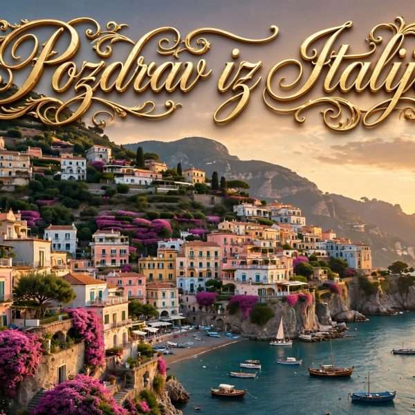 pozdrav iz italije amalfi u zlatnom zalasku meta ai foto