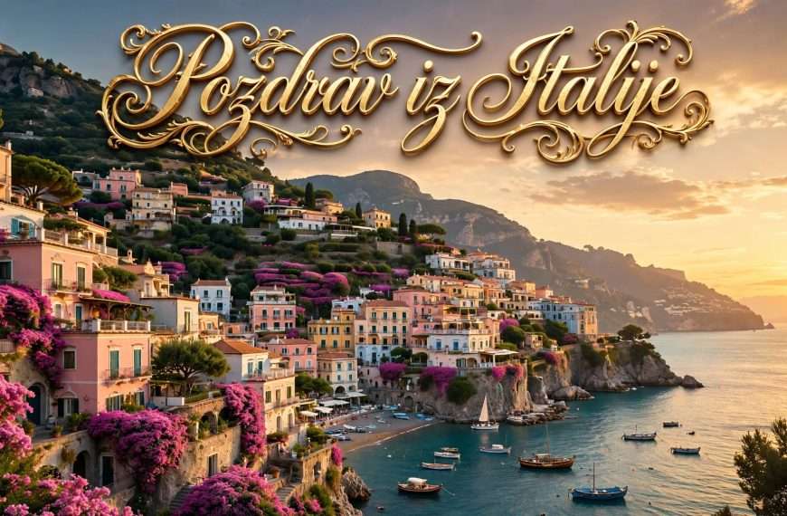pozdrav iz italije amalfi u zlatnom zalasku meta ai foto