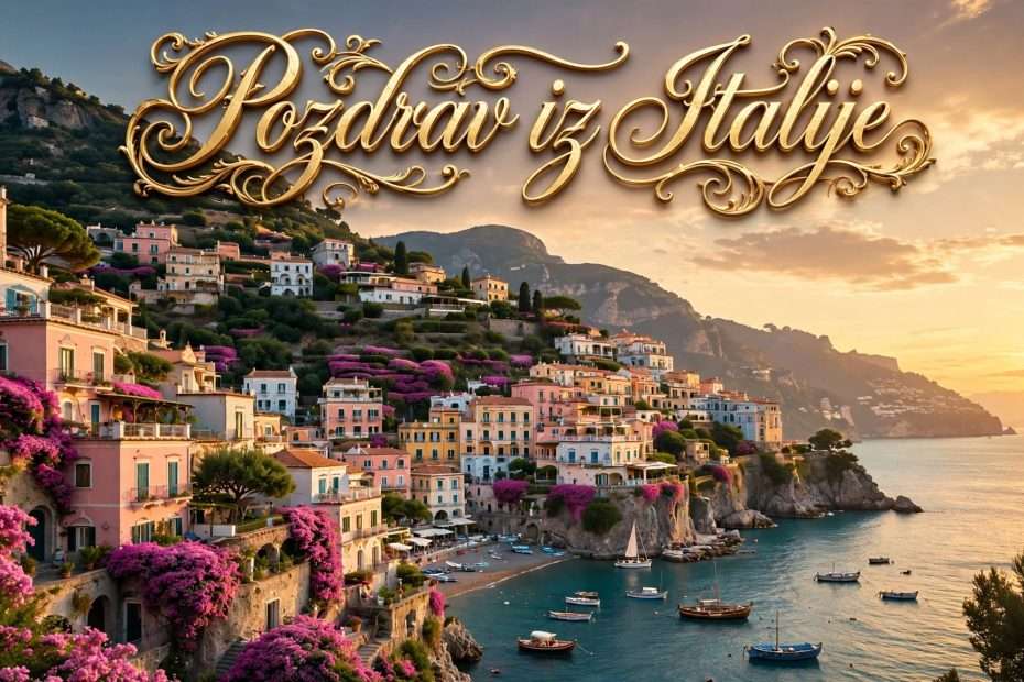 pozdrav iz italije amalfi u zlatnom zalasku meta ai foto