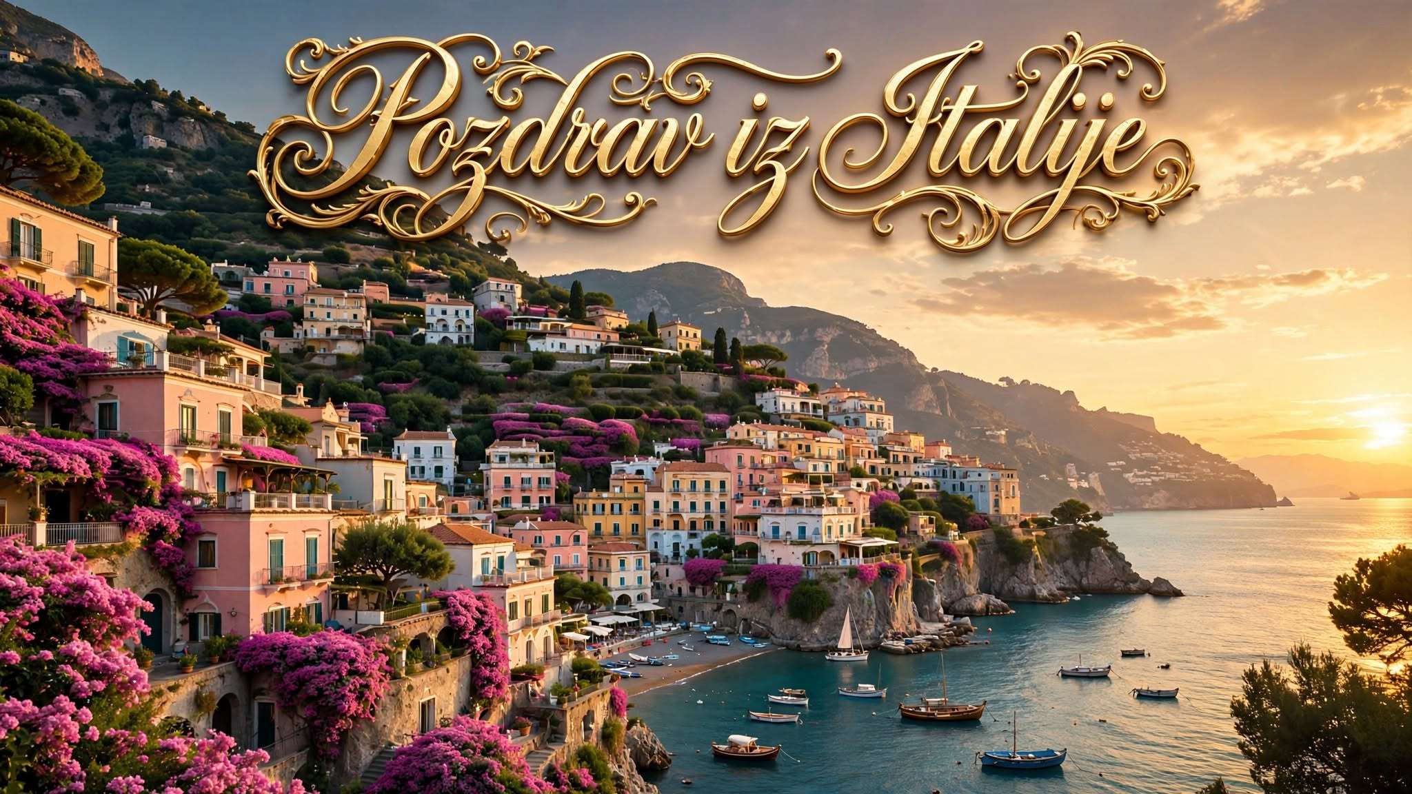 pozdrav iz italije amalfi u zlatnom zalasku meta ai foto