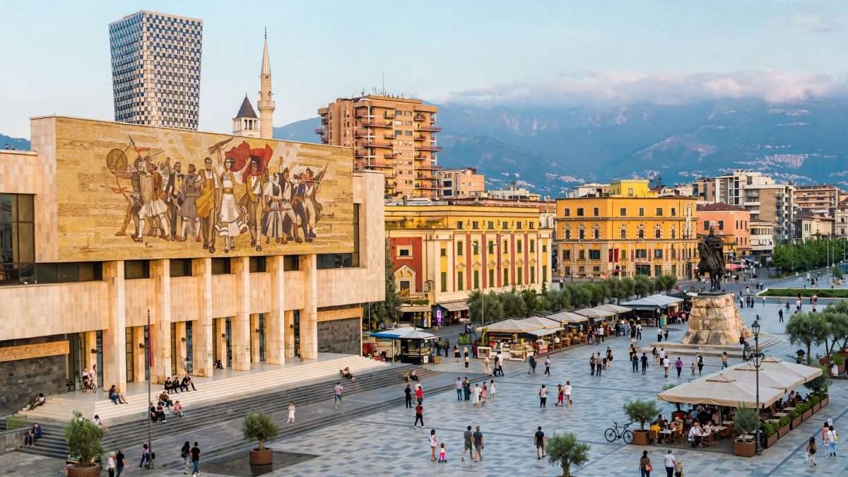 tirana, skenderbegov trg u svom punom sjaju meta ai foto